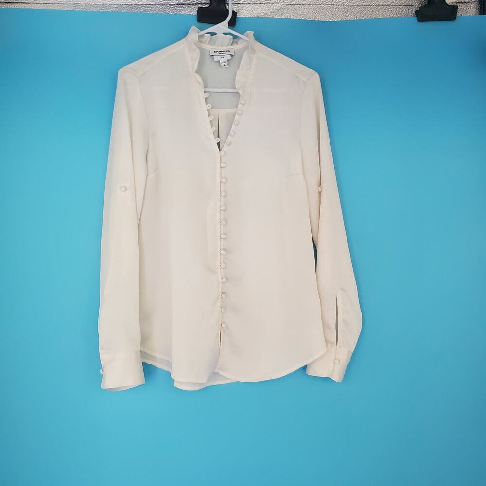 Express Blouse Size Small Portofino Slim Button Up Ruffle